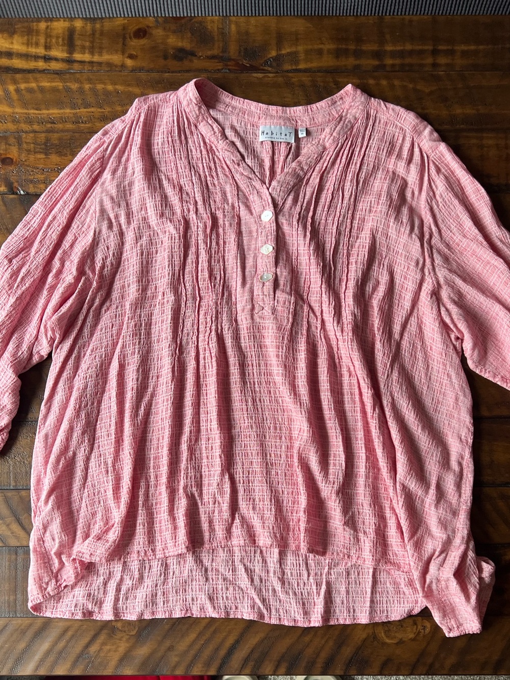 Habitat Pink Gauze Henley Top with Three-Button Placket